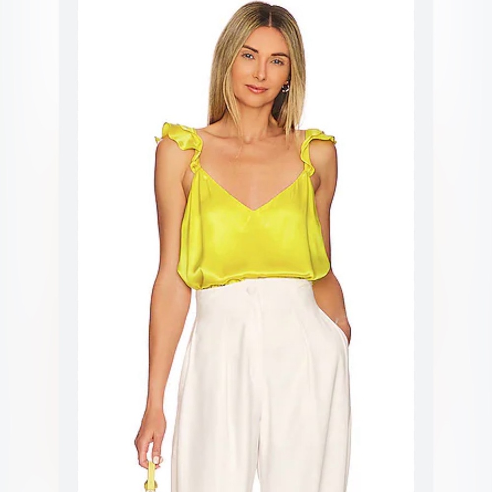 CAMI NYC Cara Silk Ruffle Cami size XS Canary Yellow